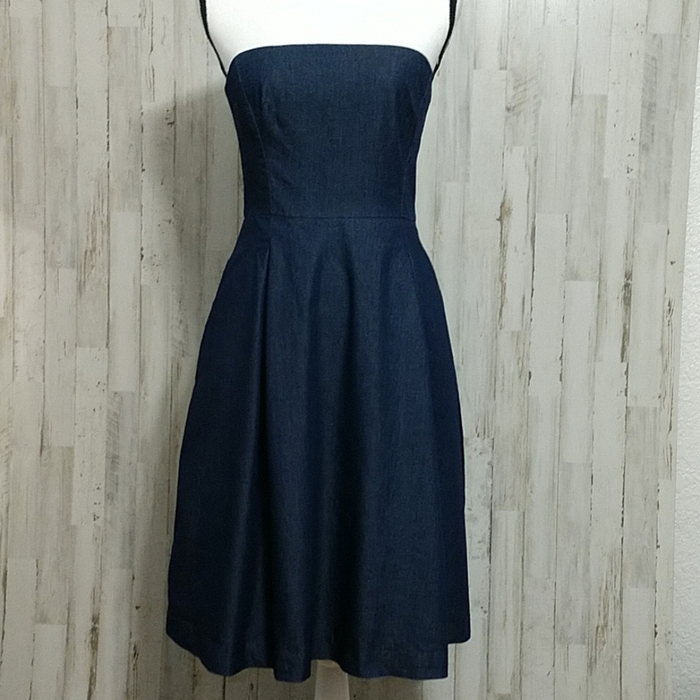 WHBM Strapless Dark Blue Flare Style Dress